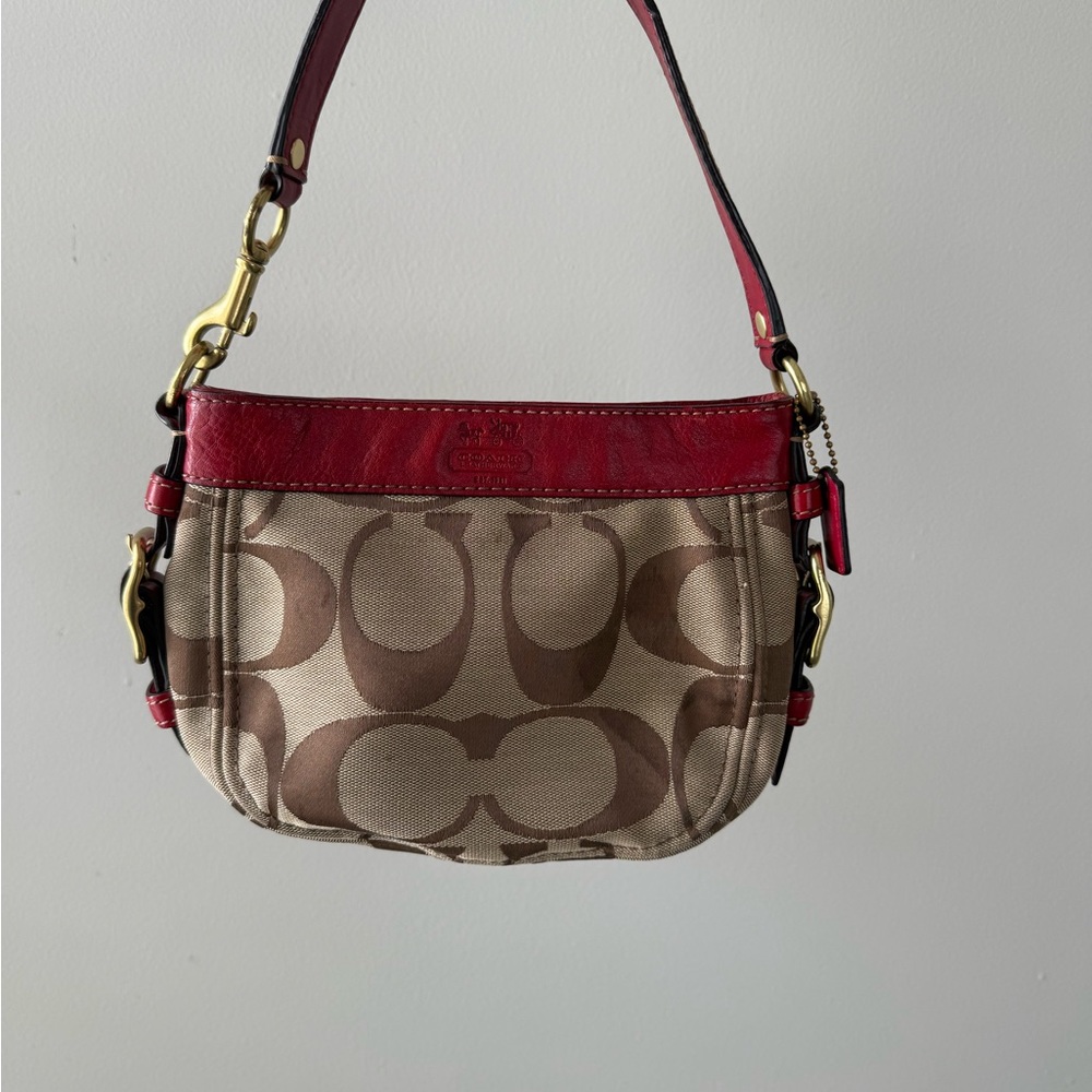 Coach Brown and Red Monogram Shoulder Bag